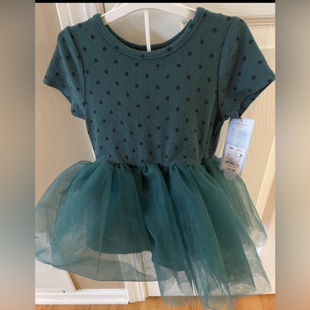 Cat & Jack TUTU Short Sleeve Lined Dress & Matching Panty - 18M GREEN NWT